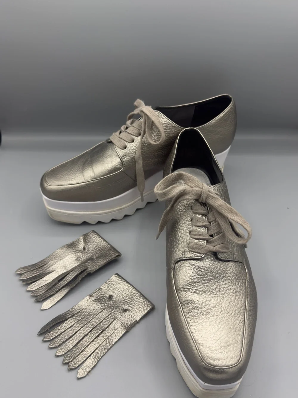 Anne Fontaine 🩶 Metallic Platform Lace-Up Women's Shoes - Silver